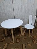 Детский круглый столик и стульчик зайка , белый + дерево Харьков