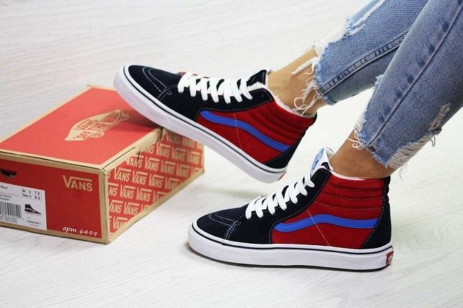 Женские зимние кеды темно синие с красным Vans 6499 Мелитополь - изображение 1