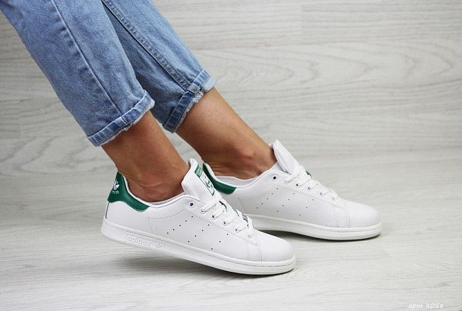 Женские кеды белые с зеленым Adidas Stan Smith 8058 Мелитополь - изображение 1
