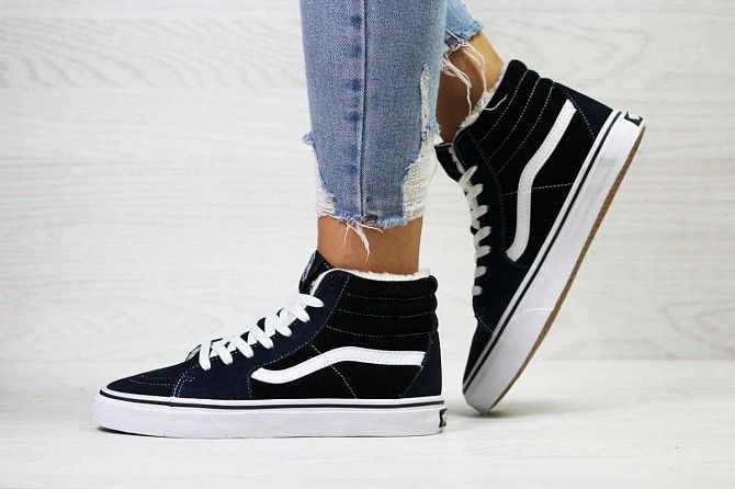 Женские кеды на зиму темно синие с черным Vans 6505 Мелитополь - изображение 1