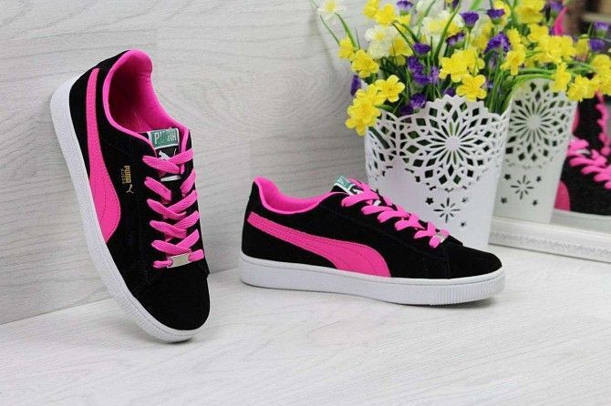 Женские кроссовки Suede черные с розовым 3971 Мелитополь - изображение 1