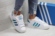 Кроссовки женские белые с зелеными полосками Superstar 6359 Мелитополь
