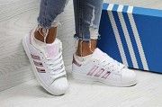 Кроссовки женские белые с розовыми полосками Superstar 6358 Мелитополь