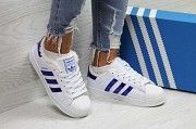 Кроссовки женские белые с синими полосками Superstar 6357 Мелитополь