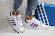 Кроссовки женские белые с темно фиолетовыми полосками Superstar 6361 Мелитополь