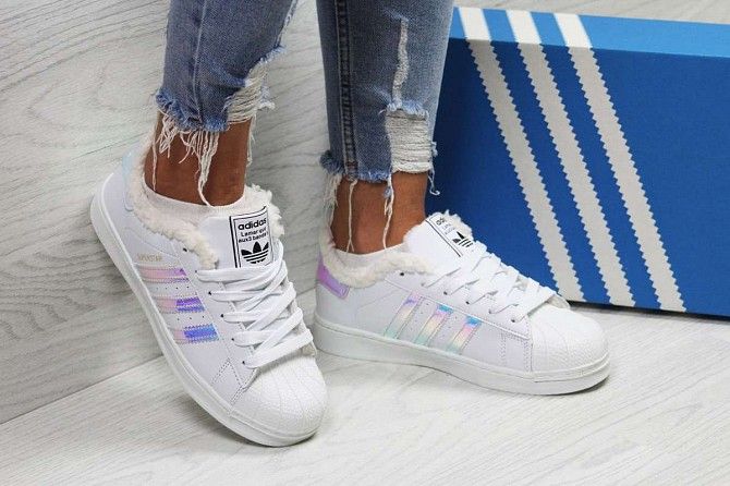 Кроссовки женские белые с фиолетовыми полосками Superstar 6356 Мелитополь - изображение 1