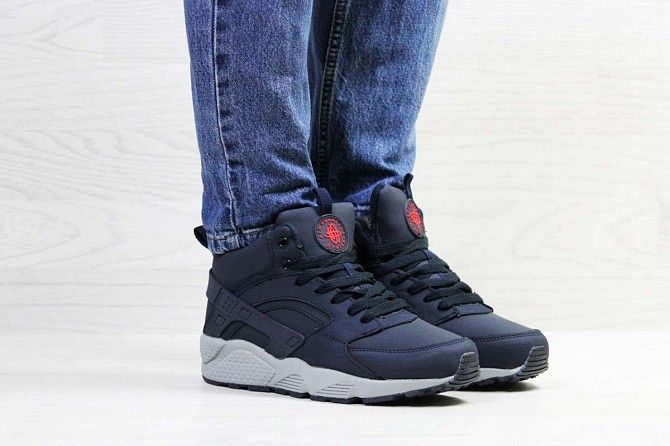 Кроссовки женские на зиму темно синие с серым Huarache 6914 Мелитополь - изображение 1