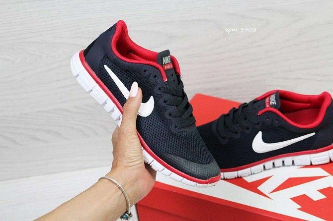 Кроссовки женские темно синие с красным Nike Free Run 3.0 5308 Мелитополь - изображение 1