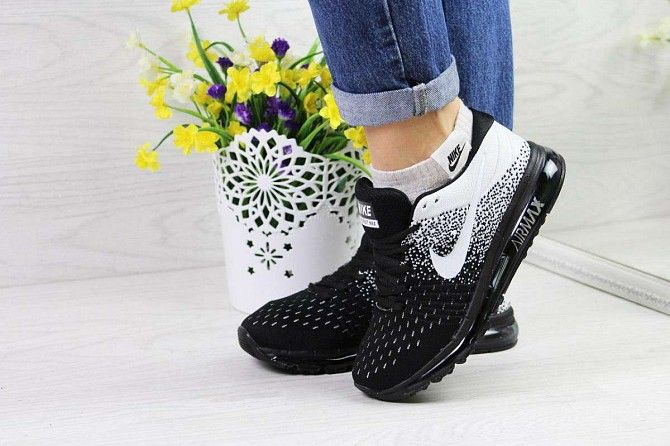 Кроссовки женские черные с белым Flyknit Air Max 4371 Мелитополь - изображение 1