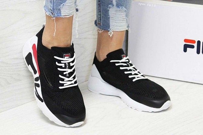 Кроссовки женские черные с белым Fila 5615 Мелитополь - изображение 1