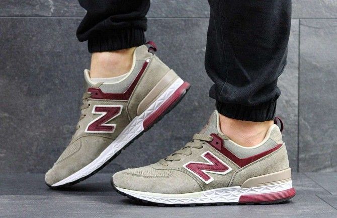 Кроссовки мужские  New Balance 574 бежевые с бордовым 4276 Мелитополь - изображение 1