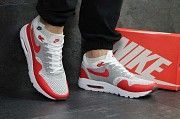 Кроссовки мужские белые с красным Nike Air Max 1 Flyknit 4970 Мелитополь