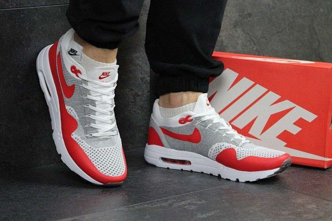 Кроссовки мужские белые с красным Nike Air Max 1 Flyknit 4970 Мелитополь - изображение 1
