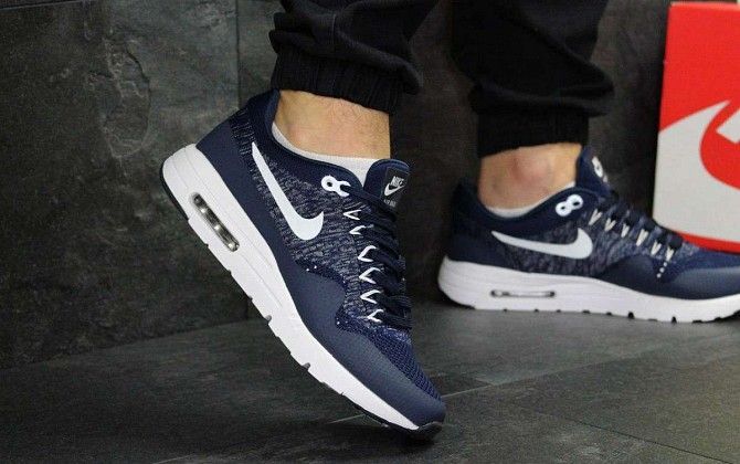 Кроссовки мужские темно синие Nike Air Max 1 Flyknit 5290 Мелитополь - изображение 1