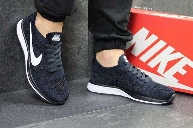 Кроссовки мужские темно синие с белым Nike Flyknit Racer 5348 Мелитополь - изображение 1