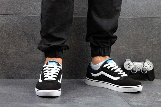 Кроссовки мужские черно-белые с голубым Vans Old Skool 4227 Мелитополь - изображение 1