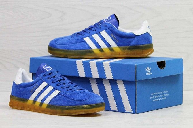 Кроссовки мужские ярко голубые Adidas Gazelle Indoor 5527 Мелитополь - изображение 1