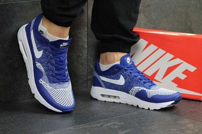 Кроссовки мужские ярко синие Nike Air Max 1 Flyknit 4965 Мелитополь - изображение 1