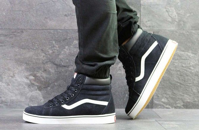 Мужские зимние кроссовки темно-синие с белым Vans 6780 Мелитополь - изображение 1