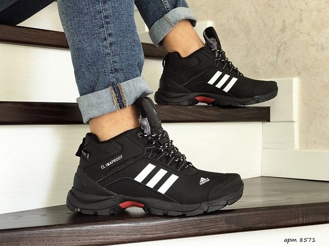 Мужские зимние кроссовки черные с белым Adidas Climaproof 8571 Мелитополь - изображение 1