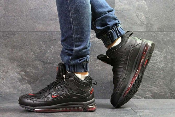 Мужские зимние кроссовки черные с красным Air Max 98 6902 Мелитополь - изображение 1