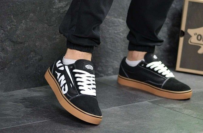 Мужские кеды черные с коричневым Vans 7162 Мелитополь - изображение 1