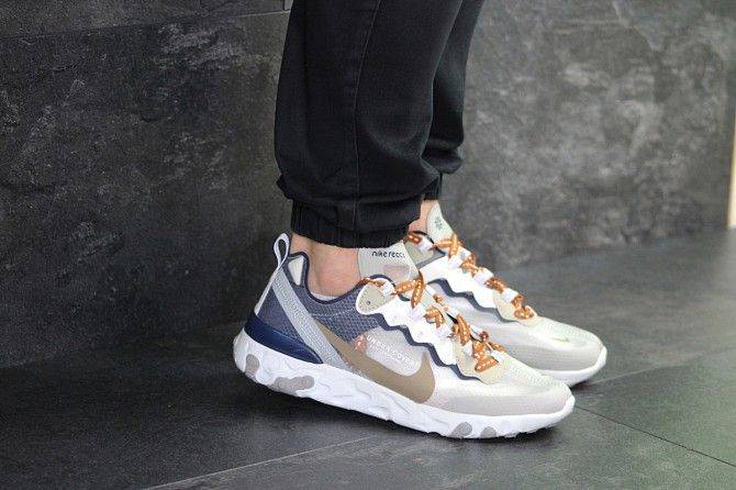 Мужские кроссовки бежевые с темно синим Undercover X React Element 87 7909 Мелитополь - изображение 1