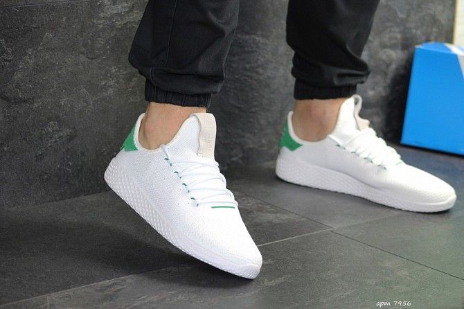 Мужские кроссовки белые с зеленым Adidas Pharrell Williams 7956 Мелитополь - изображение 1
