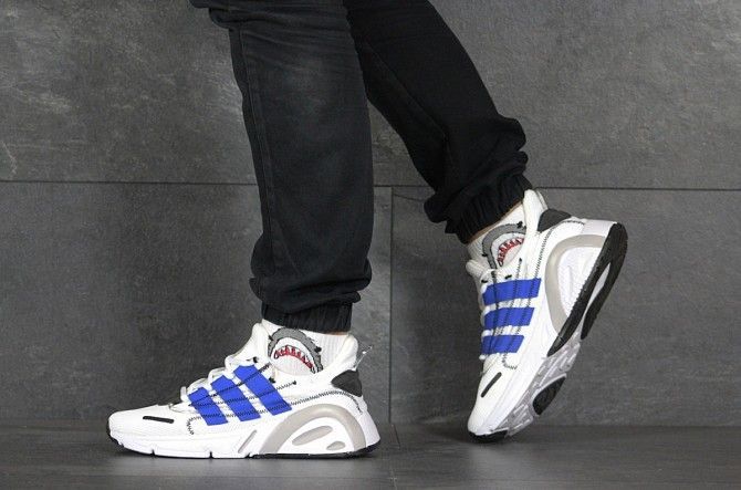 Мужские кроссовки белые с синим Adidas 8343 Мелитополь - изображение 1