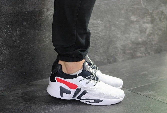 Мужские кроссовки белые с синим Fila 8019 Мелитополь - изображение 1