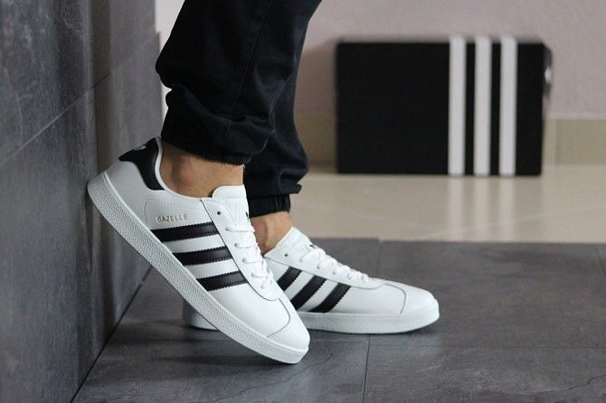 Мужские кроссовки белые с черным Adidas Gazelle 8487 Мелитополь - изображение 1