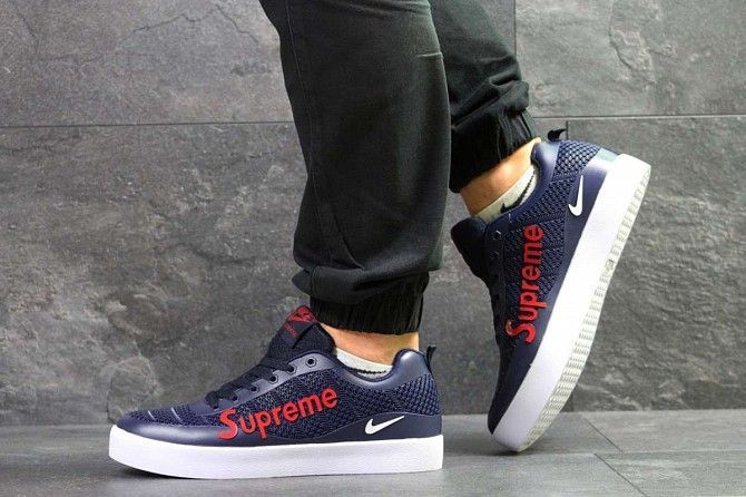 Мужские кроссовки синие с красным Supreme 7021 Мелитополь - изображение 1