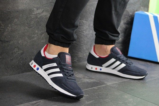 Мужские кроссовки темно синие с белым Adidas La Trainer 7821 Мелитополь - изображение 1
