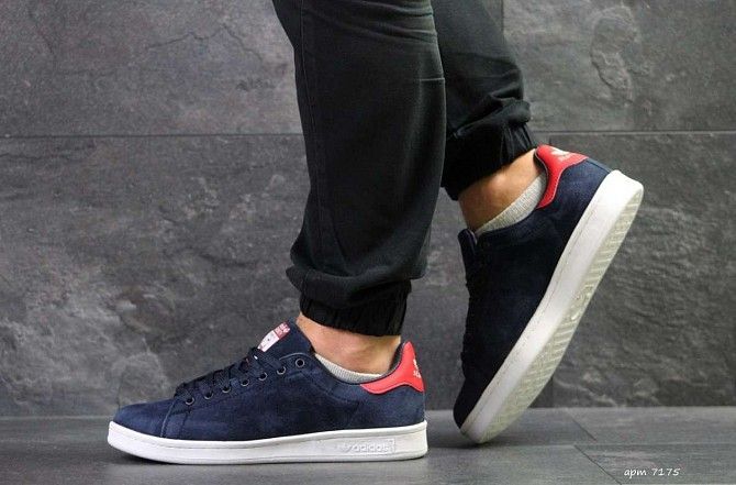 Мужские кроссовки темно синие с красным Stan Smith 7175 Мелитополь - изображение 1