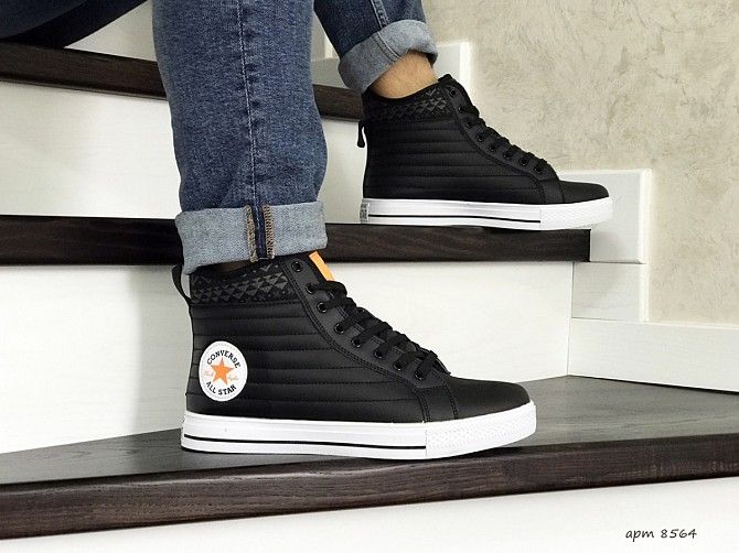 Мужские кроссовки черно белые с оранжевым Converse All Star 8564 Мелитополь - изображение 1