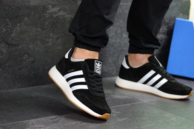 Мужские кроссовки черные с белым Adidas Iniki 7301 Мелитополь - изображение 1