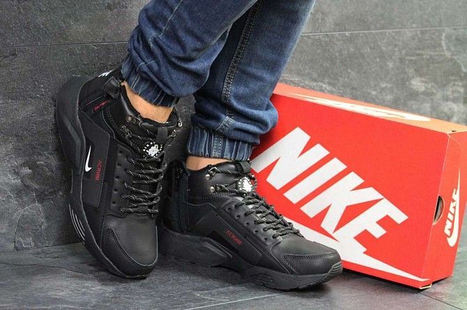 Мужские кроссовки черные с белым Зима Huarache 6839 Мелитополь - изображение 1