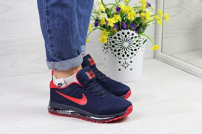 Кроссовки женские темно синий с красным Flyknit Air Max 4374 Мелитополь - изображение 1