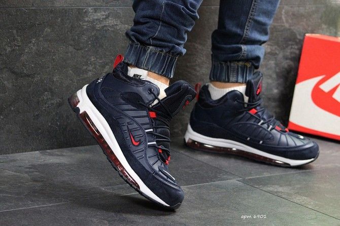Мужские зимние кроссовки темно синие с белым Air Max 98 6901 Мелитополь - изображение 1