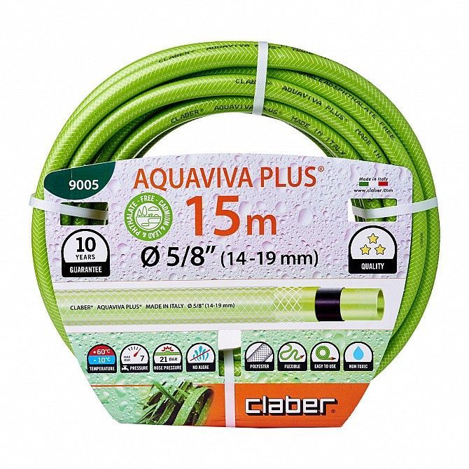 Шланг для полива Claber Aquaviva Plus 9005, 15 м 5/8" зеленый Винница - изображение 1