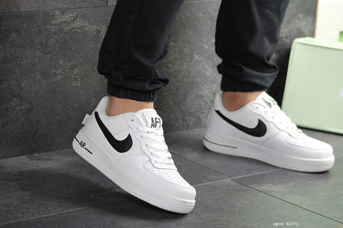 Мужские кроссовки белые с черным Nike Air Force 1 8091 Мелитополь - изображение 1