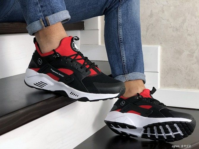 Мужские кроссовки черные с белым и красным Huarache Fragment Design 8952 Мелитополь - изображение 1