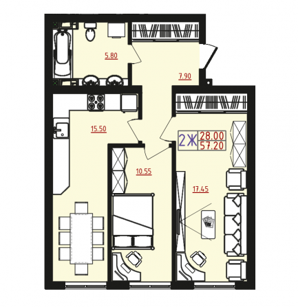 Продам 2 комнатную квартиру на Сахарова, с кухней 15кв.м. Одесса - изображение 1