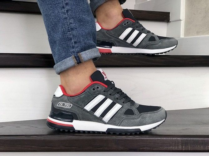 Мужские кроссовки серые с белым и красным ZX 750 9041 Мелитополь - изображение 1