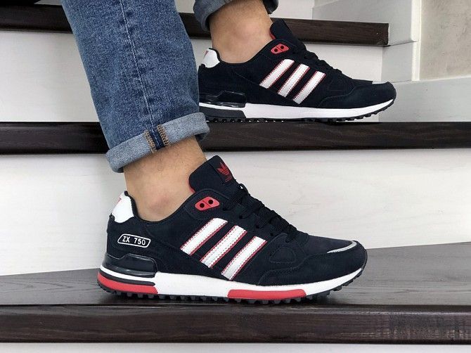 Мужские кроссовки темно синие с белым и красным ZX 750 9040 Мелитополь - изображение 1