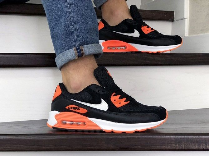 Мужские кроссовки черные с белым и оранжевым Air Max 90 9054 Мелитополь - изображение 1