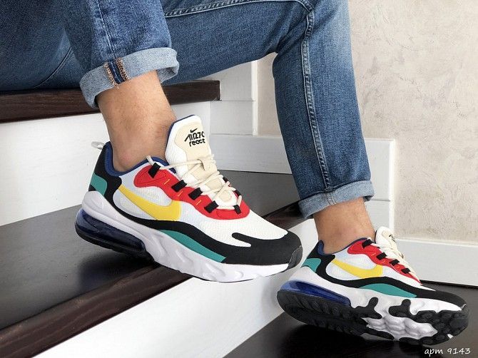 Мужские кроссовки белые с желтым и красным Air Max 270 React 9143 Мелитополь - изображение 1