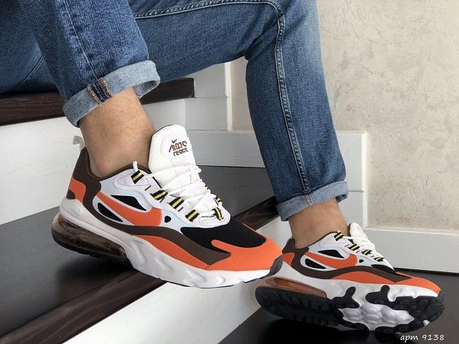 Мужские кроссовки белые с оранжевым Air Max 270 React 9138 Мелитополь - изображение 1