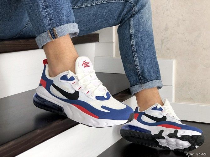 Мужские кроссовки белые с синим и красным Air Max 270 React 9142 Мелитополь - изображение 1