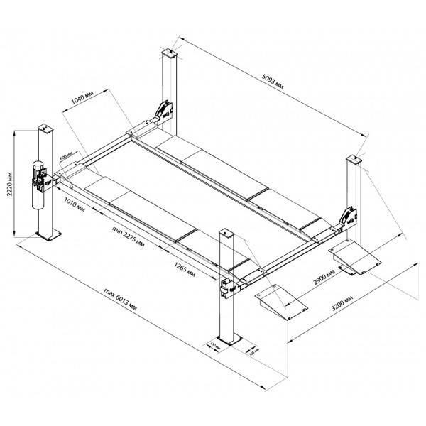 Чертеж подъемника четырехстоечного подъемника